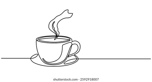 Continuous line drawing coffee cup. Hot drinks concept. Vector illustration, Coffee cup continuous line sketch tea icon cafe sketch drink single art outline mug logo food. Doodle cup line abstract pro