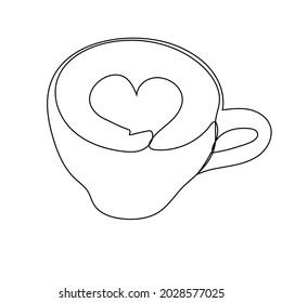continuous line drawing coffee with foam hearts