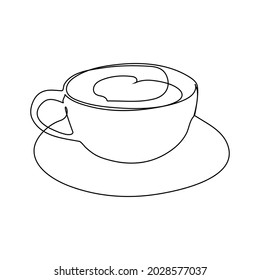 continuous line drawing coffee with foam hearts