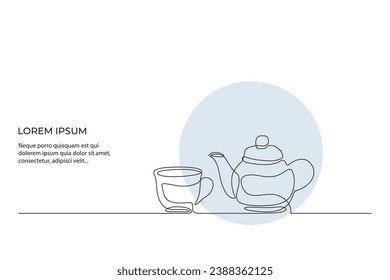 Dibujo continuo en línea de vasos de café y tazas sobre fondo blanco. - Vector