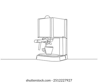 Continuous line drawing of coffee machine. Single line illustration of coffee maker machine. International coffee day concept. Editable outline