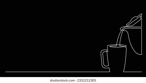 kontinuierliche Zeichnung der Kaffeekanne mit heißem Kaffee in Tasse
