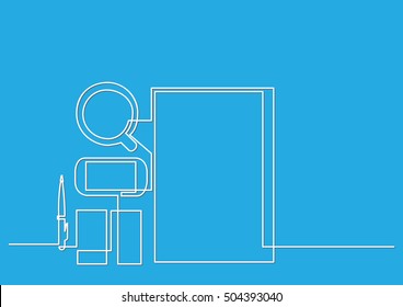 continuous line drawing of coffee smartphone desk pen - top view