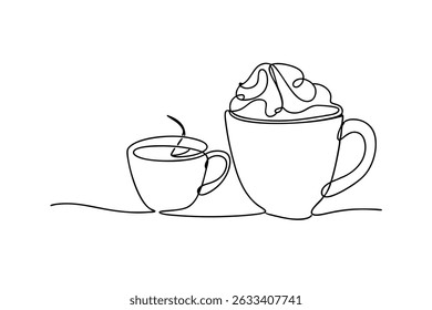 Continuous Line Drawing Of Coffee And Whipped Cream Minimalist Art Style