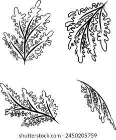 Continuous line drawing of collection of leaves. Vector illustration
