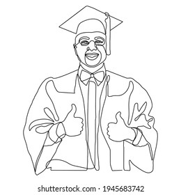 Continuous line drawing. College graduate with hat and mantle. Vector illustration