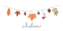 Continuous Line Drawing Colored Of Autumn Leaves Hello Autumn Concept Minimalist Wall Decorated Rope String Hanging