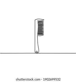 Continuous line drawing of comb, single line, objet sign, vector illustration