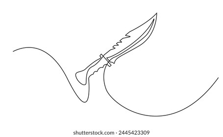 continuous line drawing of a commando knife. Military command knife icon drawn in one line.single line vector illustration.isolated white background