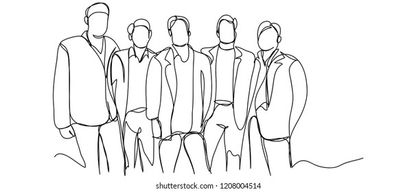 continuous line drawing of Company colleagues stand with confident expression.vector design illustrations.
