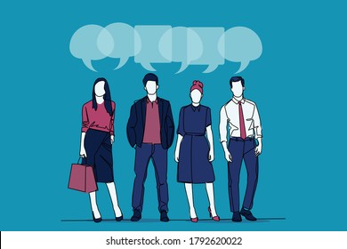 continuous line drawing of competitors.Business concept.Communication concept.The Team and speech bubbles.