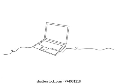 continuous line drawing of computer desk furniture vector illustration technology concepts.