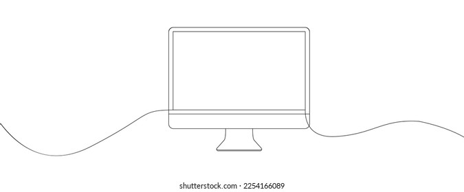 continuous line drawing of computer desktop vector illustration.  Linear background of computer sign. Continuous line drawing. 