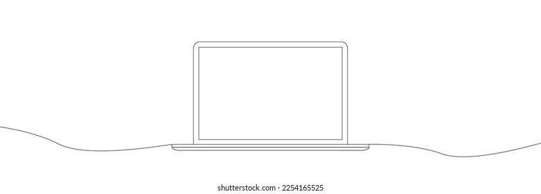 Continuous line drawing of a computer monitor. Linear background of laptop sign. Continuous line drawing. 