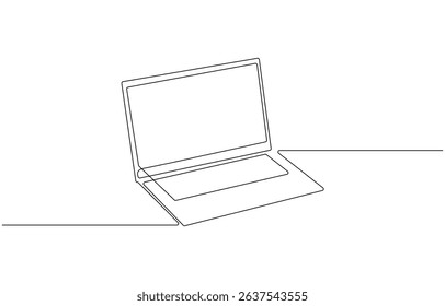 Continuous line drawing of a computer monitor. Linear background of laptop sign. Continuous line drawing, drawing of laptop in one line style isolated.