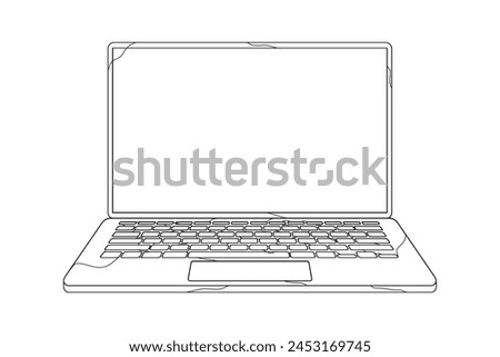 Continuous line drawing of a computer monitor. Linear background of laptop sign. Continuous line drawing.