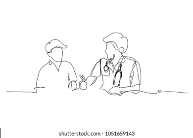 continuous line drawing concept doctor health treatment vector illustrations.
