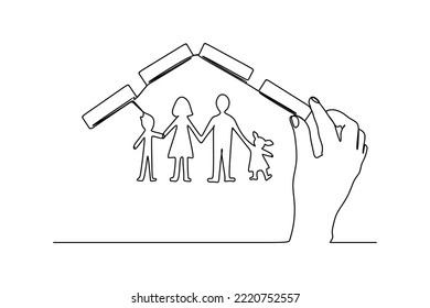 continuous line drawing of concept of family protection of family