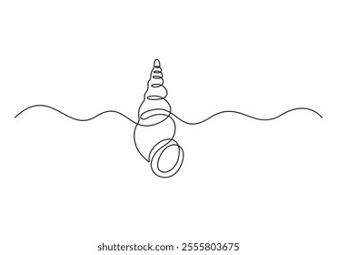 Continuous line drawing of conch snail shell. Seashell symbol and banner of beauty spa and wellness salon in simple linear style. Vector illustration