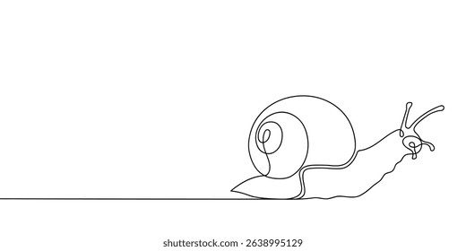 Continuous line drawing of conch snail shell. Minimalist black linear sketch isolated on white background. Hand drawn vector illustration.