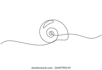 Continuous line drawing of conch snail shell. Single line illustration of ocean conch shell, Snail continuous one line drawing isolated on white background.