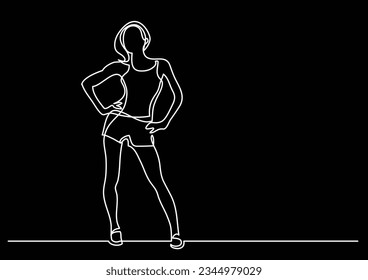 continuous line drawing of confident fitness woman standing