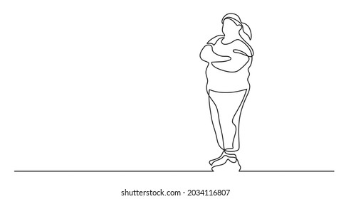 continuous line drawing of confident oversize woman posing celebrating body positivity