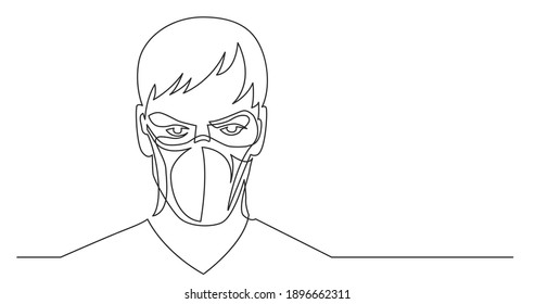 continuous line drawing of confident young man wearing face mask portrait