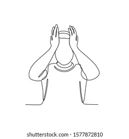 continuous line drawing of confused man vector illustration. one line drawing of thinking man vector illustration