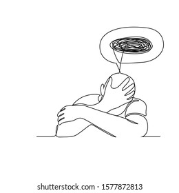 continuous line drawing of confused man vector illustration. one line drawing of thinking man vector illustration
