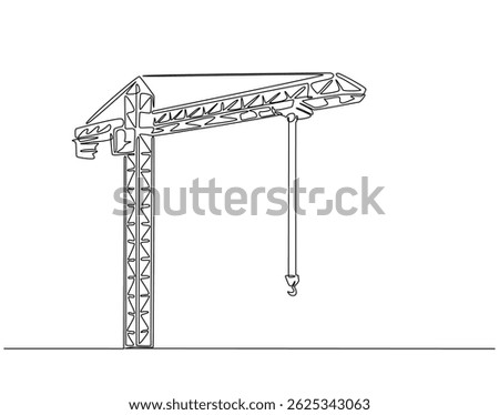 Continuous line drawing of construction crane. Single line illustration of crane for industrial building. Industry equipment concept. Editable outline