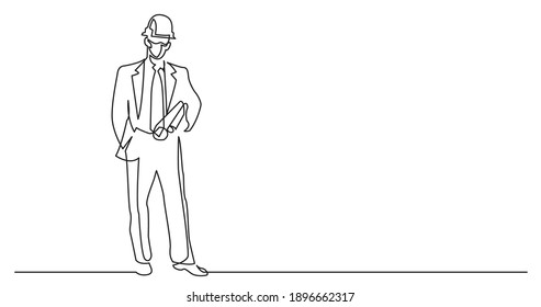 continuous line drawing of - construction engineer wearing face mask