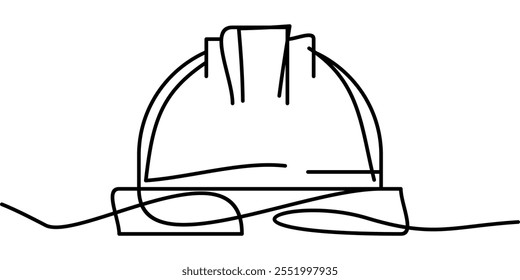 continuous line drawing of construction helmet symbol. abstract line art illustration symbolizing protection