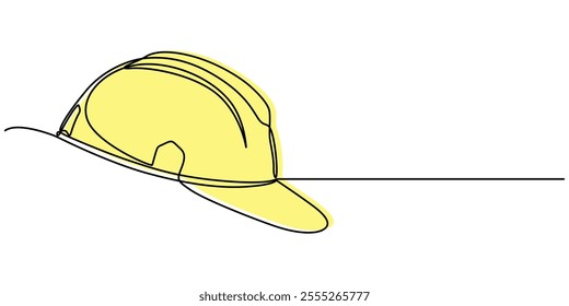 continuous line drawing of construction helmet symbol. abstract line art illustration symbolizing protection, Minimalist Continuous Line Art of Safety Helmet Emphasizing Protective Gear, Continuous. 