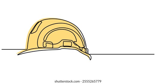 continuous line drawing of construction helmet symbol. abstract line art illustration symbolizing protection, Minimalist Continuous Line Art of Safety Helmet Emphasizing Protective Gear, Continuous. 