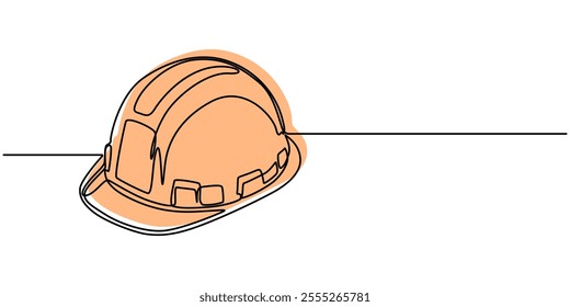 continuous line drawing of construction helmet symbol. abstract line art illustration symbolizing protection, Minimalist Continuous Line Art of Safety Helmet Emphasizing Protective Gear, Continuous. 