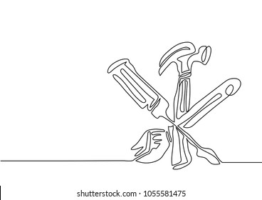 continuous line drawing of Construction  tools