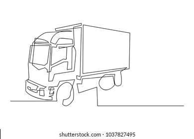 continuous line drawing of construction truck vector illustration