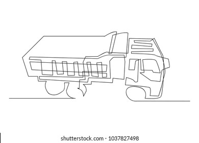 continuous line drawing of construction truck vector illustration