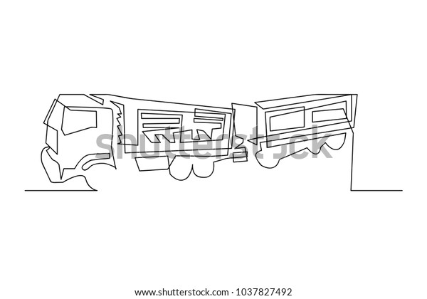 continuous line drawing of construction\
truck vector\
illustration