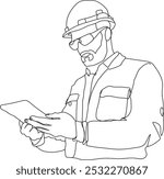 Continuous line drawing of a construction worker, line art, vector