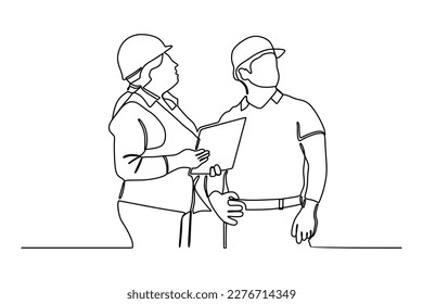 continuous line drawing of construction worker