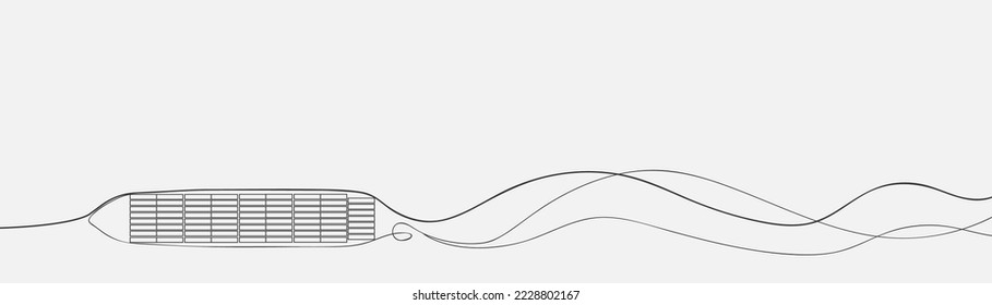 Durchgehende Zeilenzeichnung. Containerschiffe Fracht. Logistik, Import-Export, Versand und Transport. Vektorgrafik