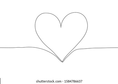 continuous line drawing contour of the heart on a white background. Vector horizontal stock illustration. Symbol of love - hand-drawn heart with an empty center for text.
