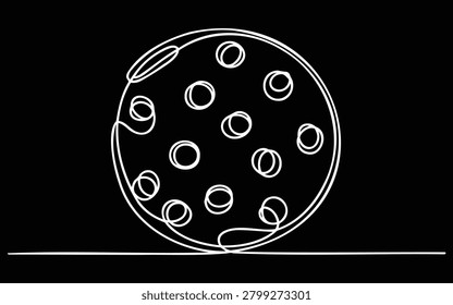 Continuous Line Drawing of Cookie with Chocolate Chips Minimalist One Line Bakery Illustration