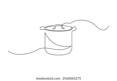 Continuous Line Drawing of Cooking Icon. Hand Drawn Symbol Vector Illustration, Boiling Single Line Icon. Saucepan Single Line Icon.