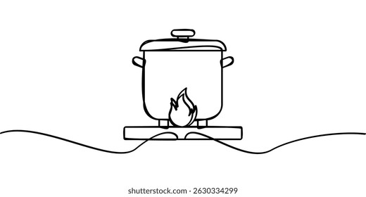 continuous line drawing of cooking pot or pan symbol. abstract line art illustration
