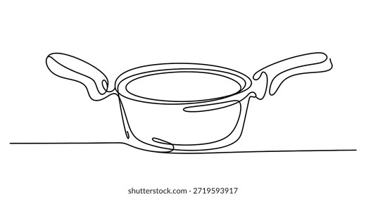 Dibujo de línea continuo de una olla de cocina con dos asas, un Vector de ilustración de artículo de cocina minimalista, ilustración