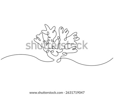 Continuous line drawing of coral seaweed. Single line illustration of coral reef. International reef day concept. Editable outline