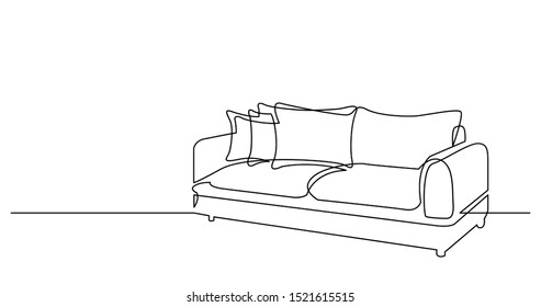 continuous line drawing of couch sofa with cushions